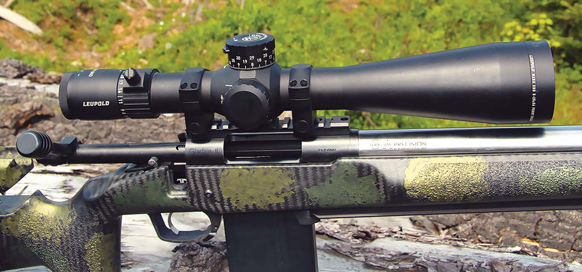 The test rifle included an installed Leupold’s Mark 5HD 5-25x 56mm scope with a FFP PR2-MIL Reticle. The turrets allow 120 MOA/35 MIL of elevation adjustment and 60 MOA/17 of windage corrections.
